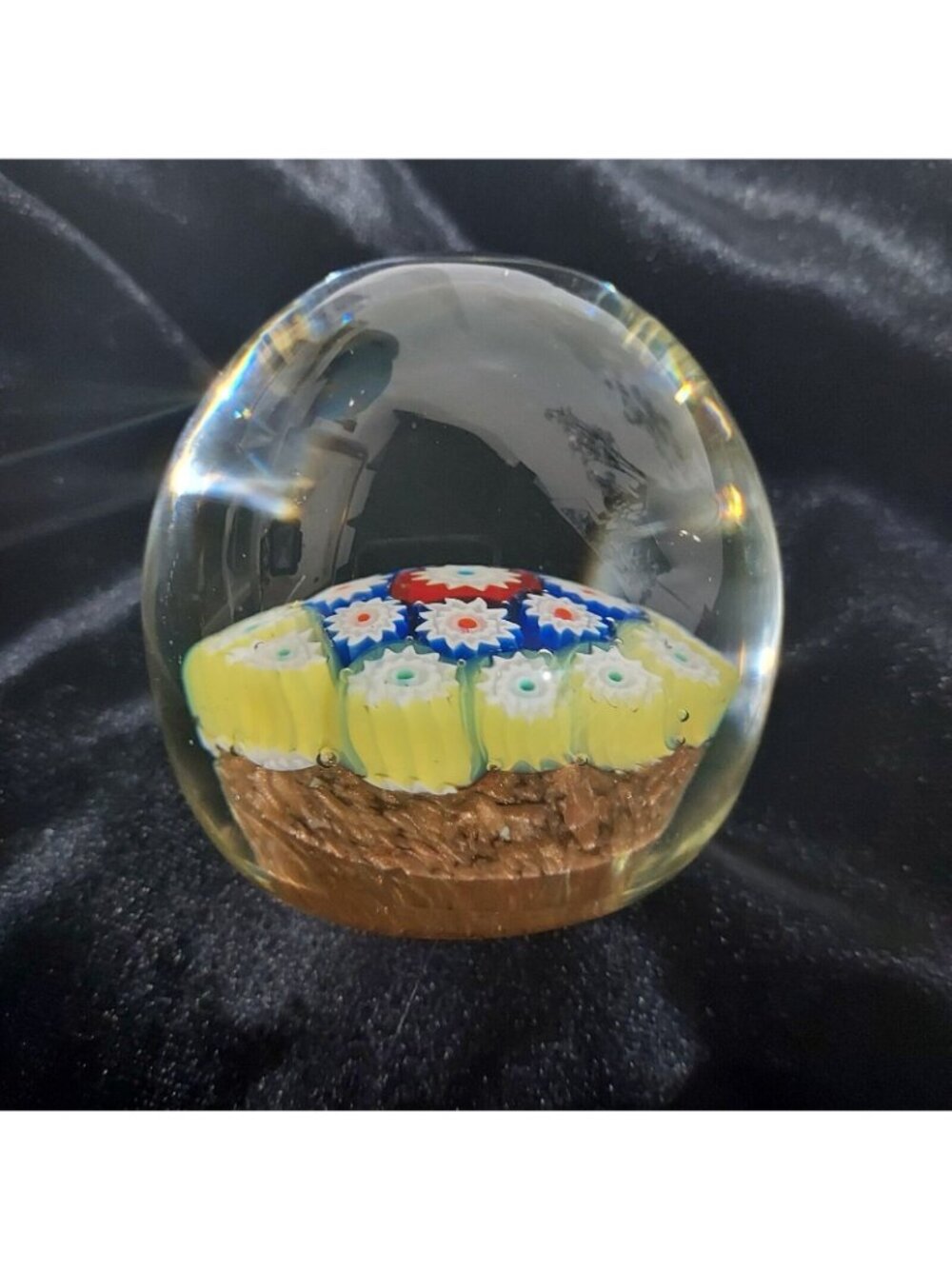 Paperweight Egg Shaped Millefiori Canes Yellow Cobalt Red Gold Flecking 2"Tall - Picture 10 of 16